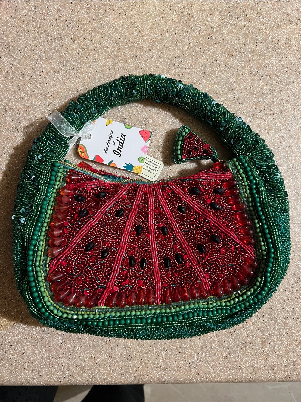 Handmade Green and Red Beaded Women’s Evening Bag * viral *